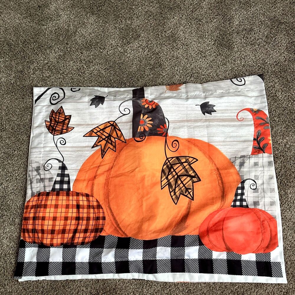 Fall Pumpkin Pillow Shams Set of 2 Standard 20x26 Plaid Autumn Farmhouse Decor